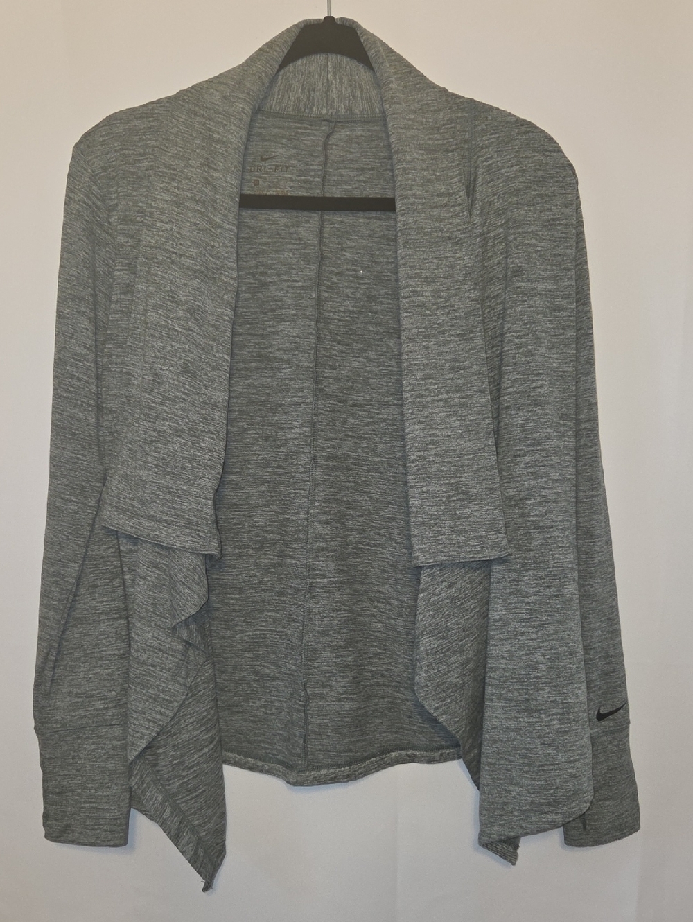Nike Women’s Olive Green & Heather Gray Draped Open-Front Cardigan